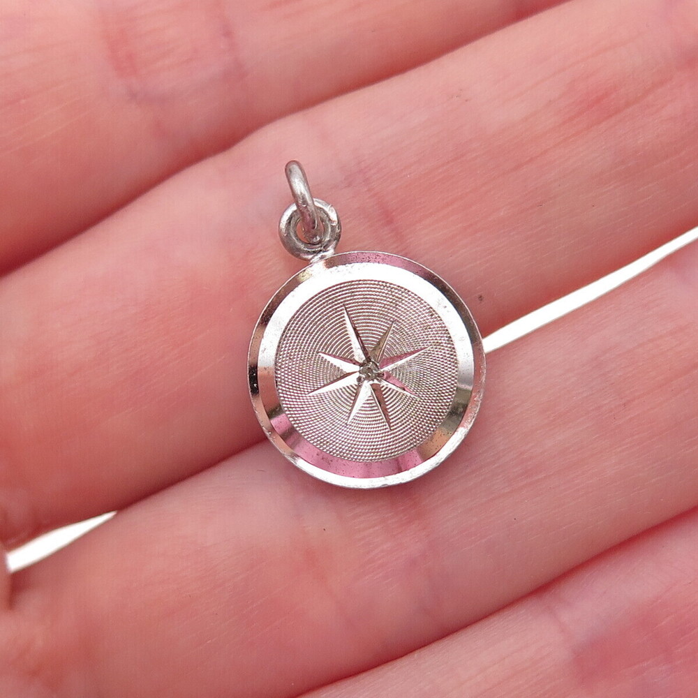 Lamode Sterling Silver Antique Art Deco Real Diamond North Star Charm Pendant